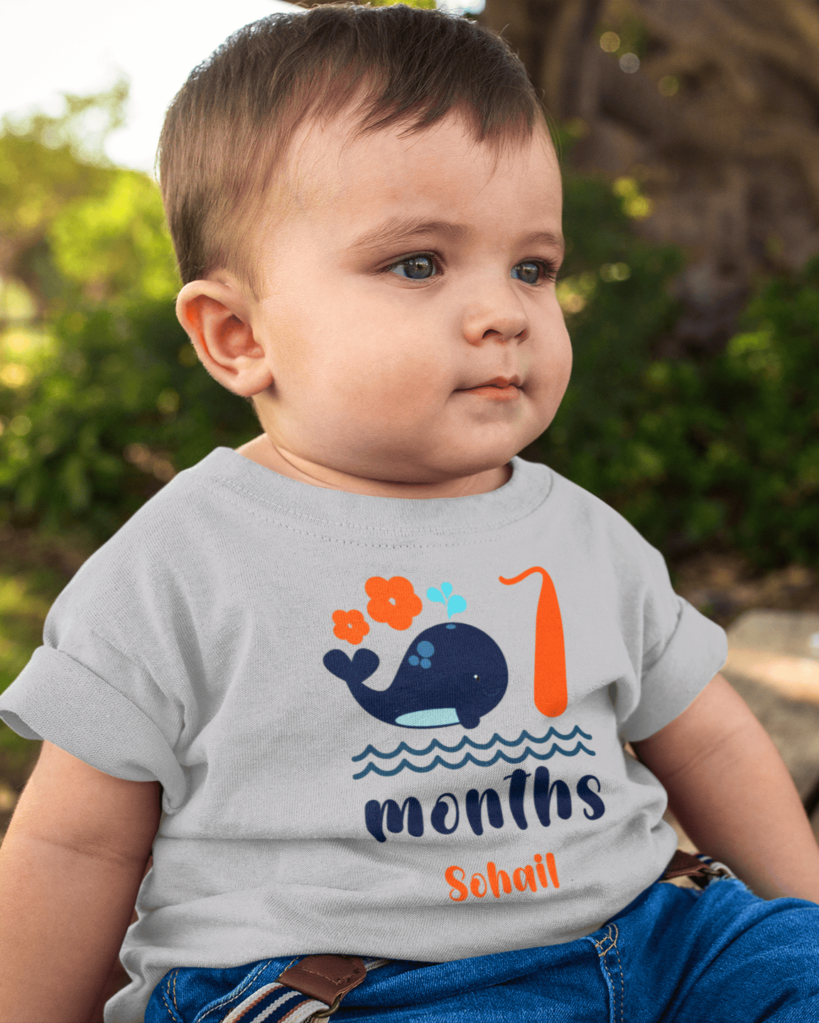 Custom Name Seventh Month Birthday Cute Half Sleeves T-Shirt for Boys -FunkyTeesClub