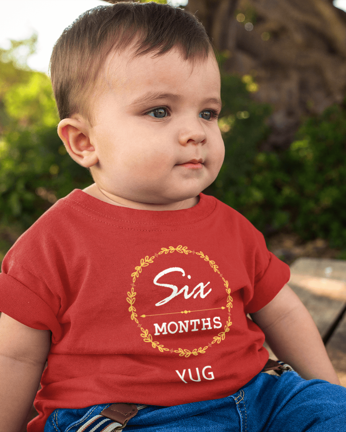 Custom Name Six Month Birthday Half Sleeves T-Shirt for Boys -FunkyTeesClub