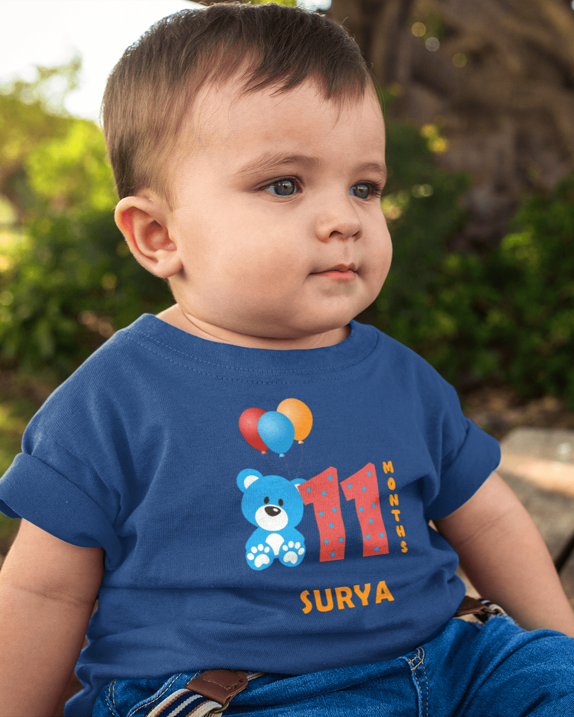 Custom Name Eleventh Month Birthday Half Sleeves T-Shirt for Boys -FunkyTeesClub