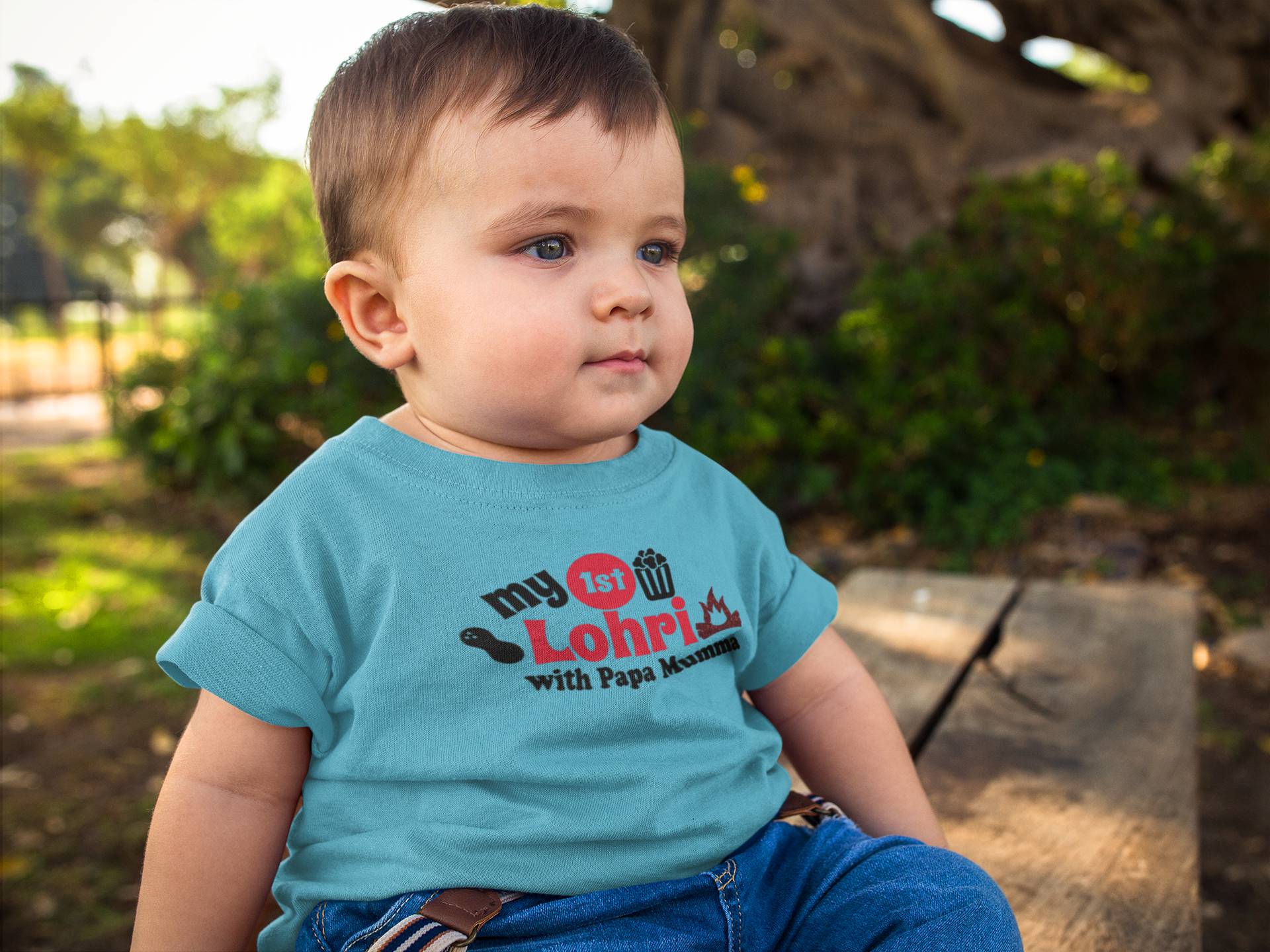 First Lohri With Papa Mumma Half Sleeves T-Shirt for Boy-FunkyTeesClub