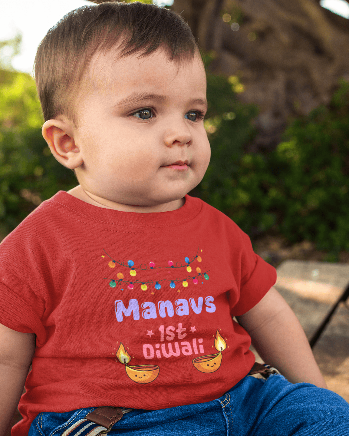 Custom Name First Diwali Diwali Half Sleeves T-Shirt for Boys -FunkyTeesClub