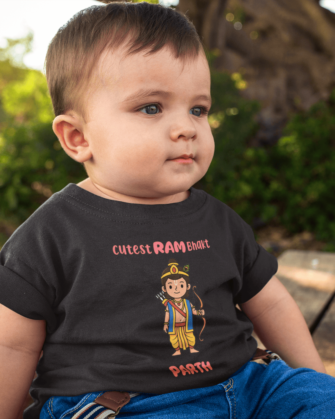 Custom Name Cutest Ram Bhakt Navratri Half Sleeves T-Shirt for Boys -FunkyTeesClub