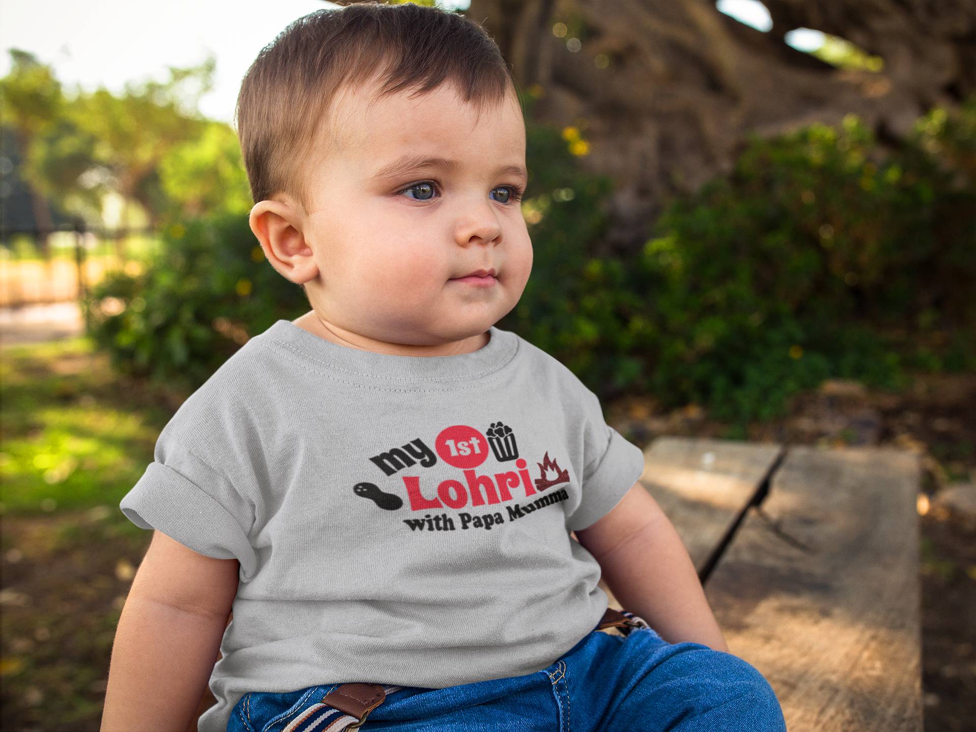 First Lohri With Papa Mumma Half Sleeves T-Shirt for Boy-FunkyTeesClub