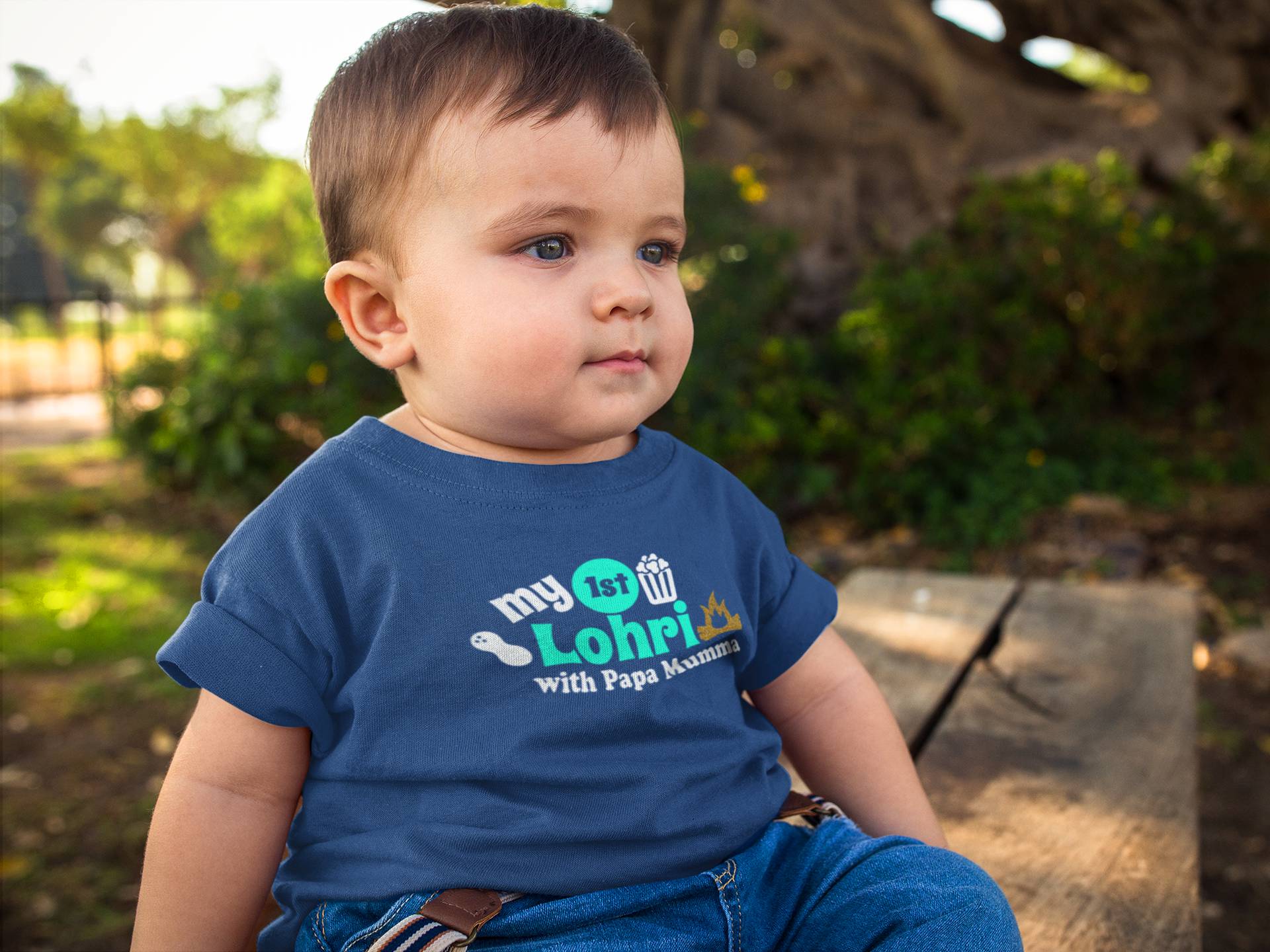 First Lohri With Papa Mumma Half Sleeves T-Shirt for Boy-FunkyTeesClub