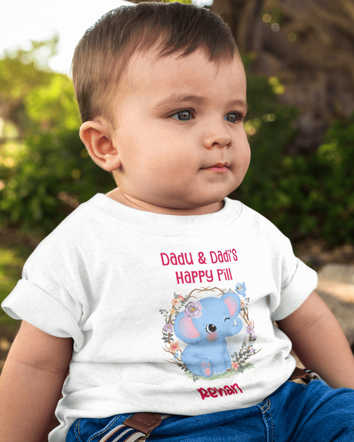 Custom Name Dadu Dadis Happy Pill New Born Half Sleeves T-Shirt for Boys -FunkyTeesClub