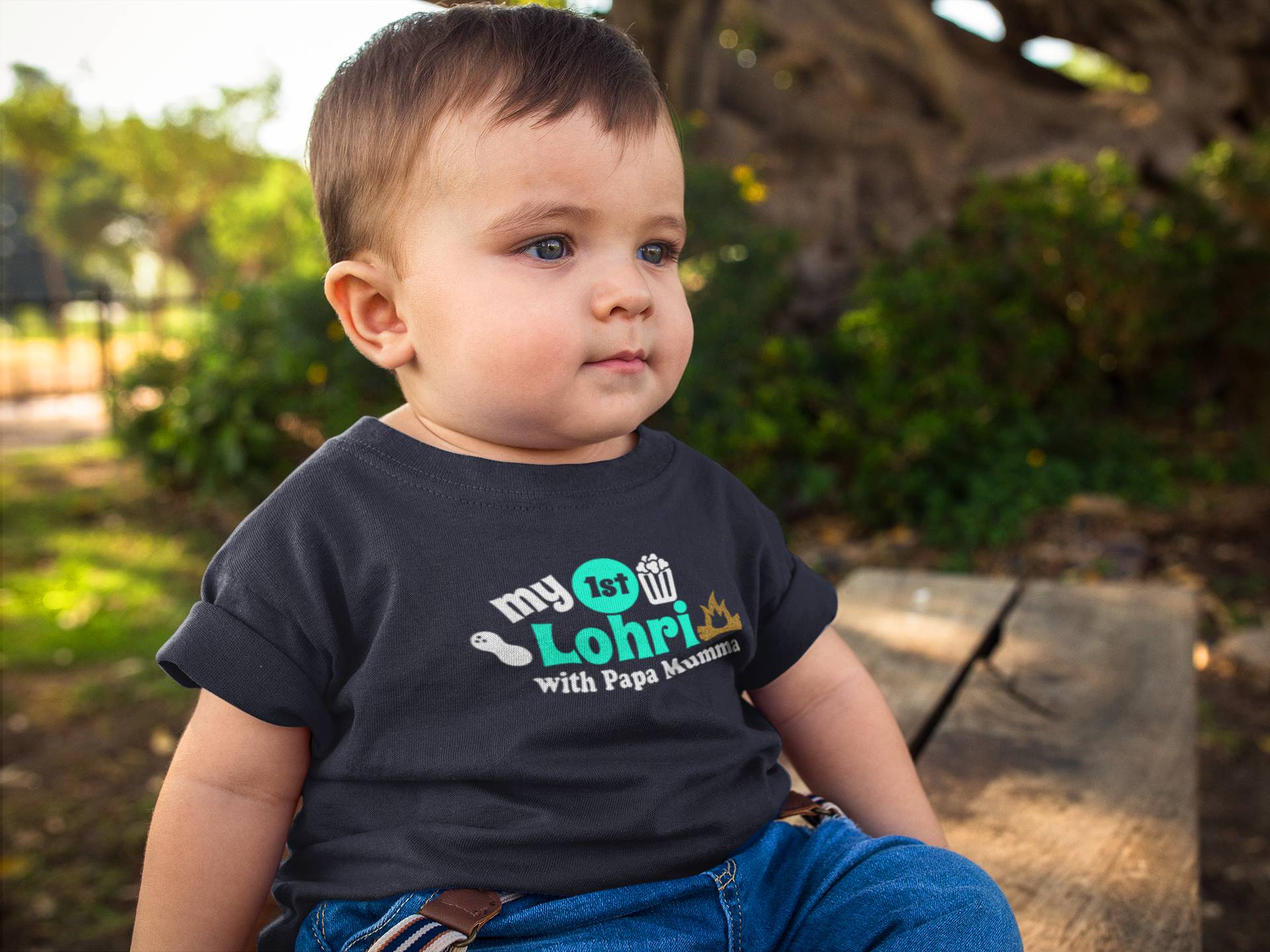 First Lohri With Papa Mumma Half Sleeves T-Shirt for Boy-FunkyTeesClub