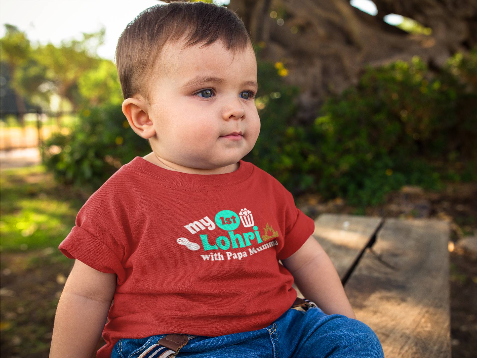 First Lohri With Papa Mumma Half Sleeves T-Shirt for Boy-FunkyTeesClub