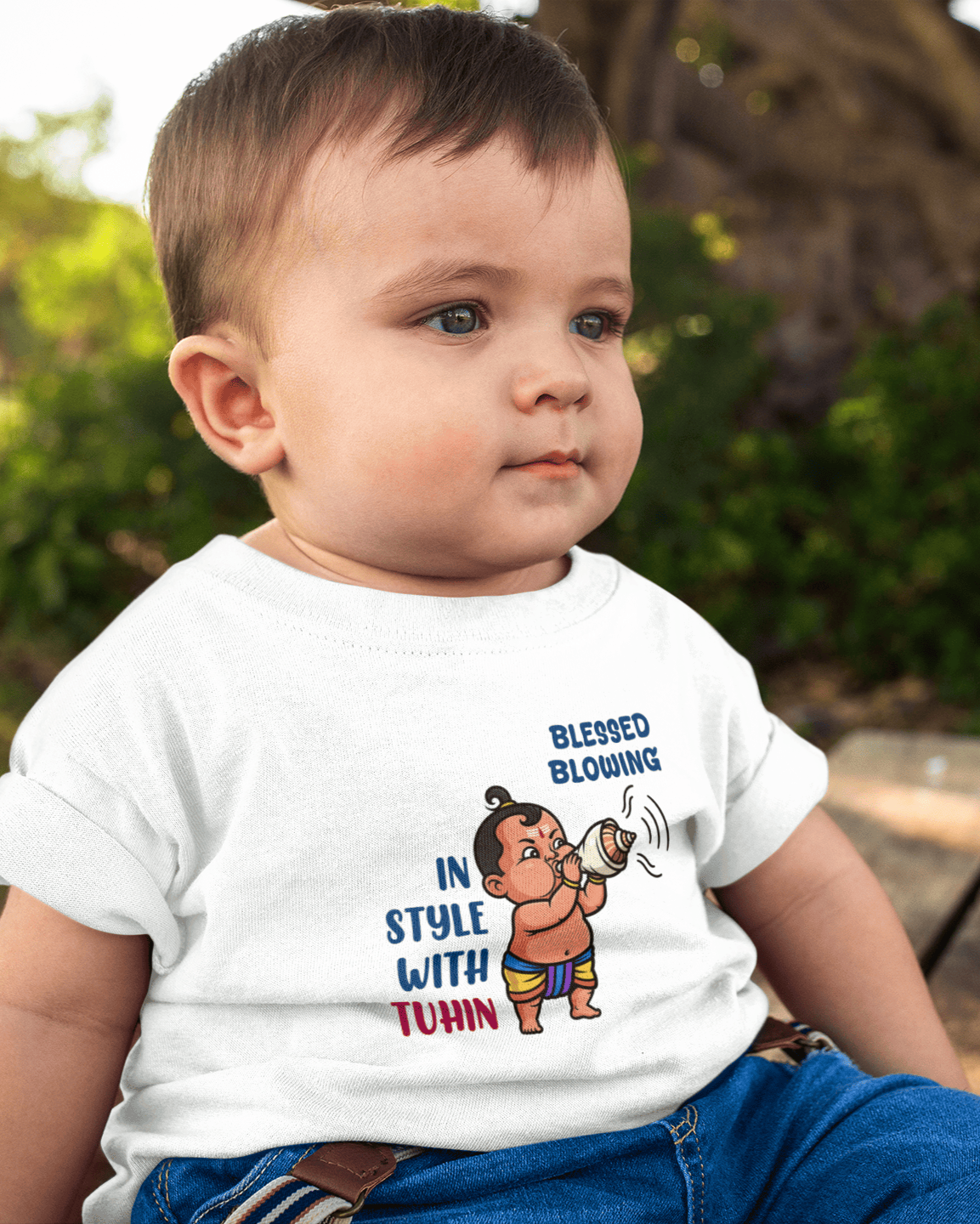 Blessed Blowing Durga Pooja Half Sleeves T-Shirt for Boys -FunkyTeesClub