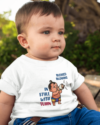 Blessed Blowing Durga Pooja Half Sleeves T-Shirt for Boys -FunkyTeesClub