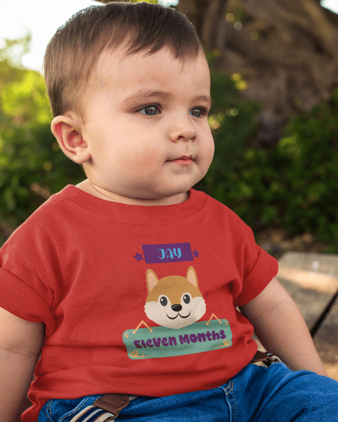 Custom Name Eleventh Month Birthday Cute Half Sleeves T-Shirt for Boys -FunkyTeesClub