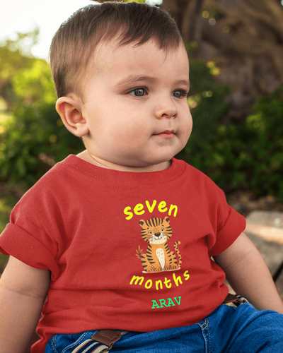 Custom Name Seven Months Birthday Half Sleeves T-Shirt for Boys -FunkyTeesClub