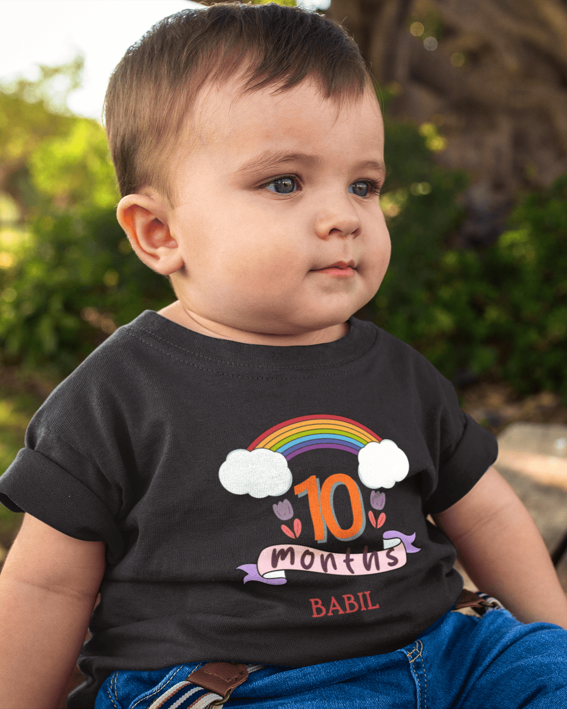 Custom Name Tenth Month Birthday Half Sleeves T-Shirt for Boys -FunkyTeesClub