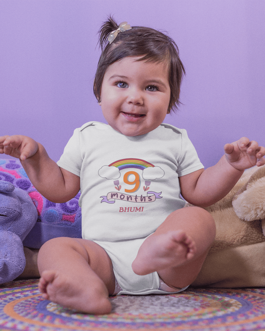 Custom Name Ninth Month Rompers for Baby Girl- FunkyTeesClub