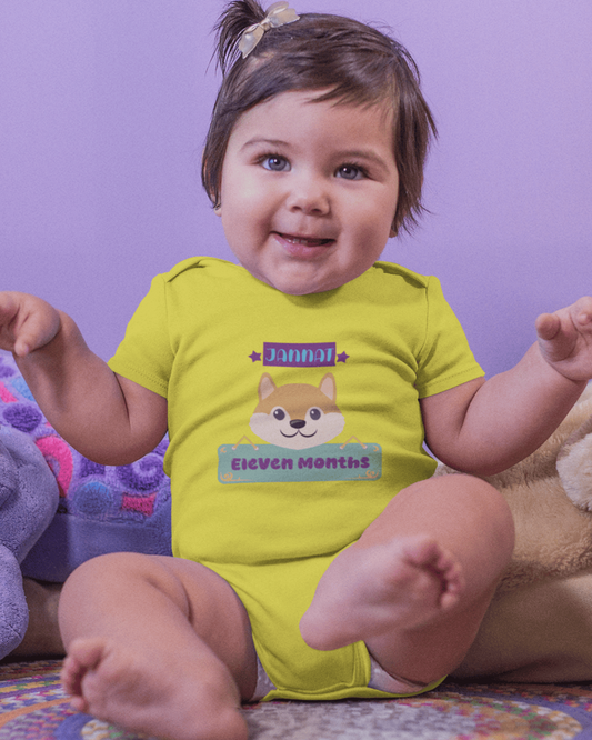 Custom Name Eleven Months Rompers for Baby Girl- FunkyTeesClub