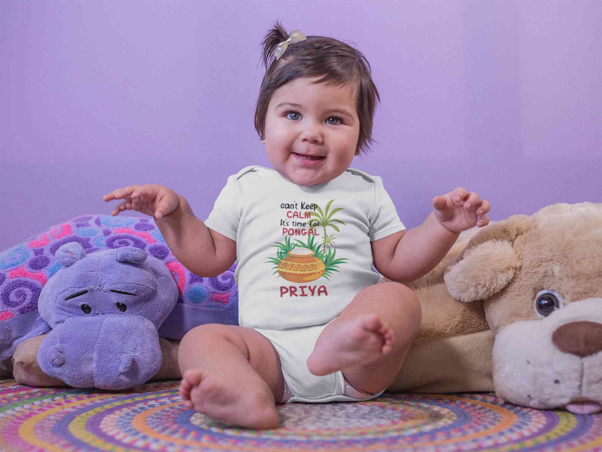 Custom Name Time For Pongal Rompers for Baby Girl- FunkyTeesClub
