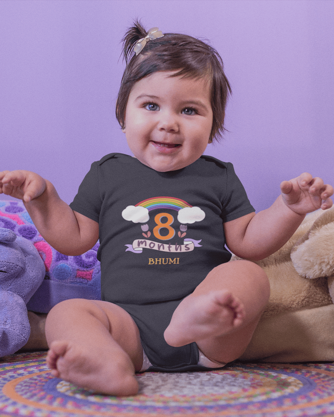 Custom Name Eighth Month Rompers for Baby Girl- FunkyTeesClub
