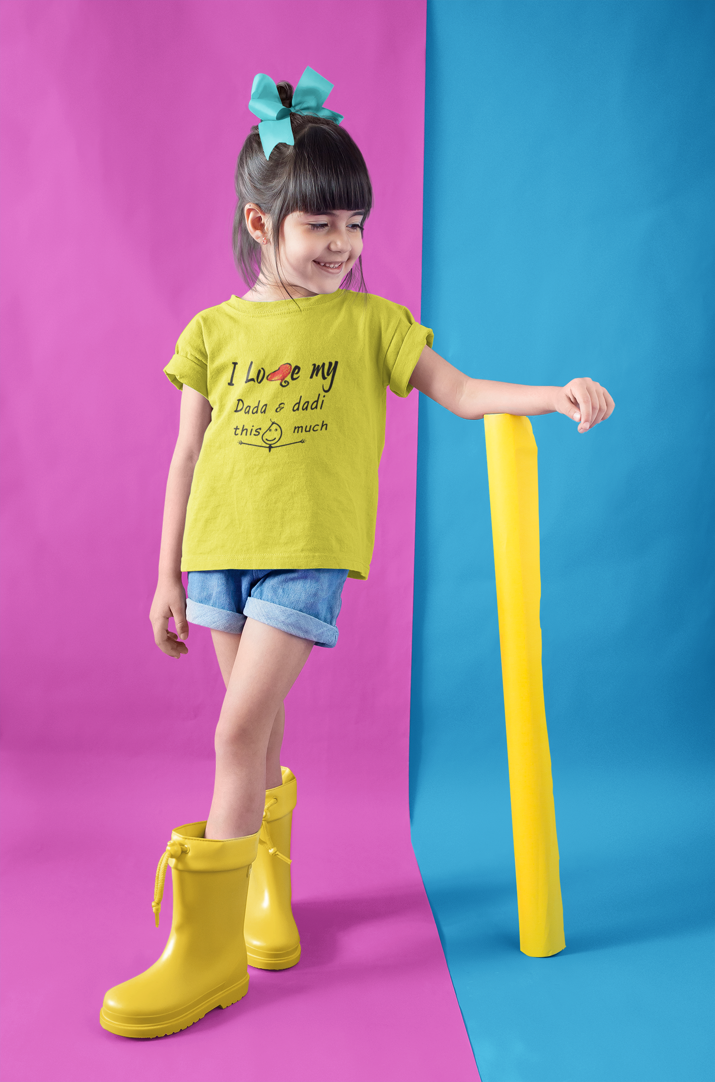 I Love Dada Dadi Half Sleeves T-Shirt For Girls -FunkyTeesClub