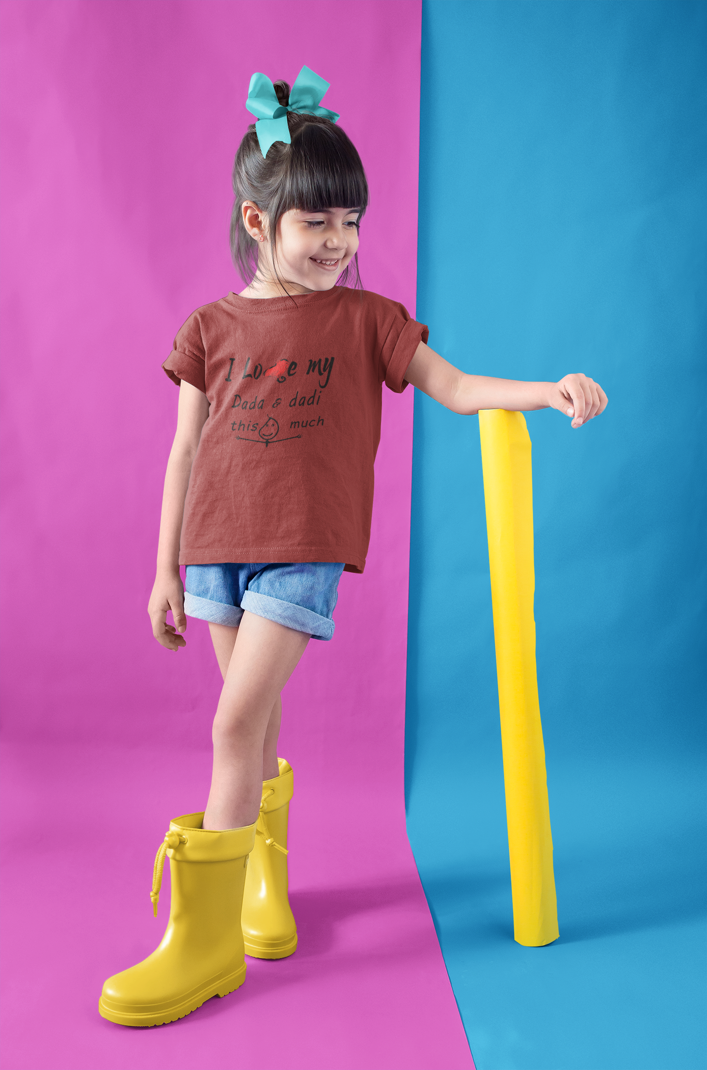 I Love Dada Dadi Half Sleeves T-Shirt For Girls -FunkyTeesClub