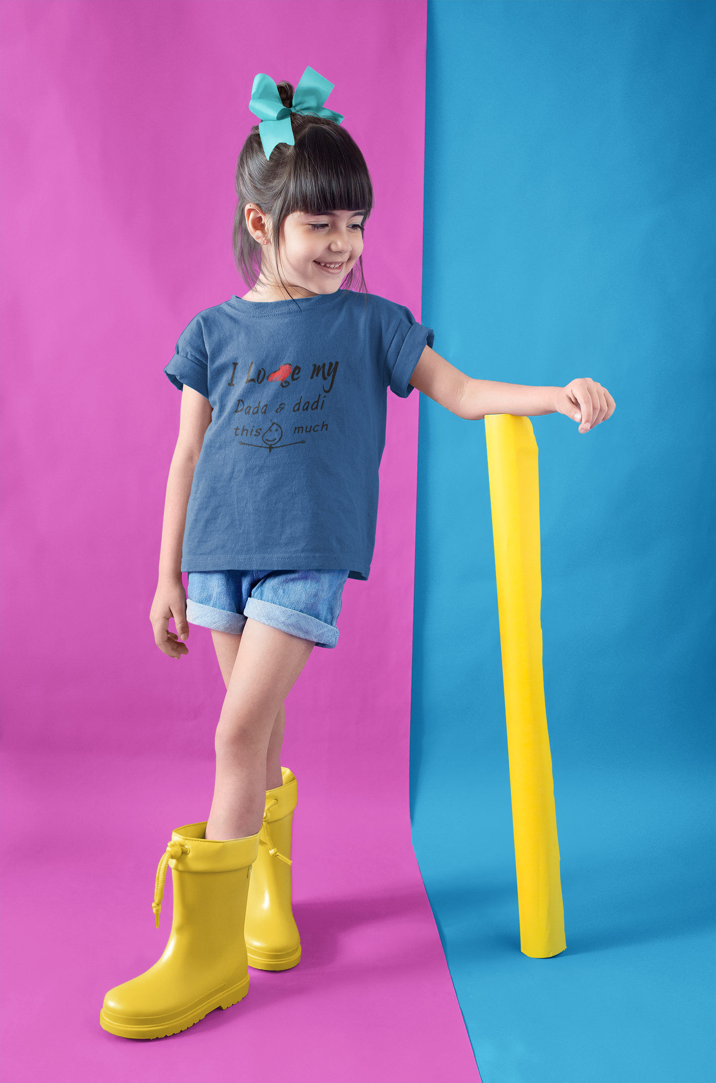 I Love Dada Dadi Half Sleeves T-Shirt For Girls -FunkyTeesClub
