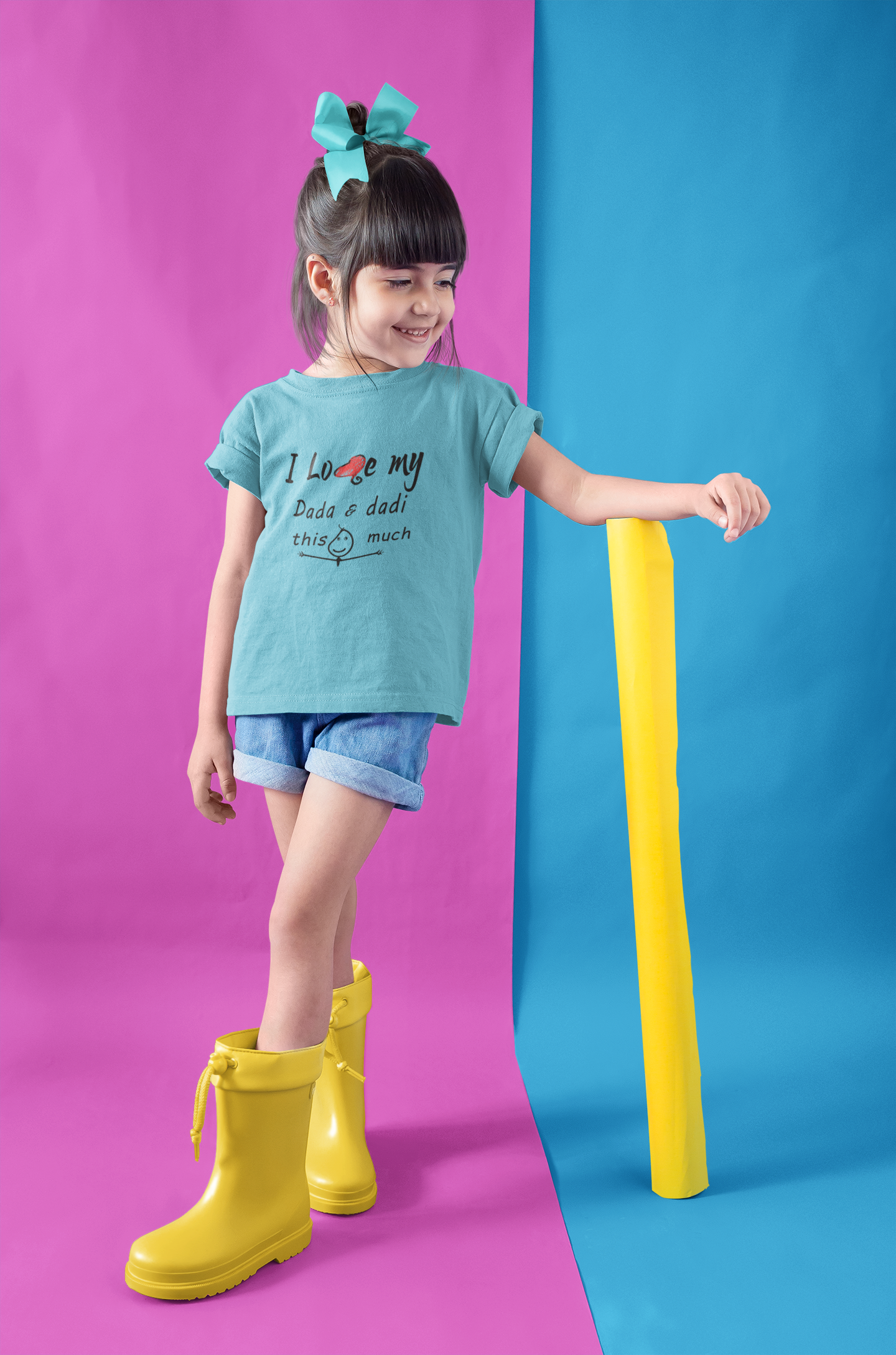 I Love Dada Dadi Half Sleeves T-Shirt For Girls -FunkyTeesClub