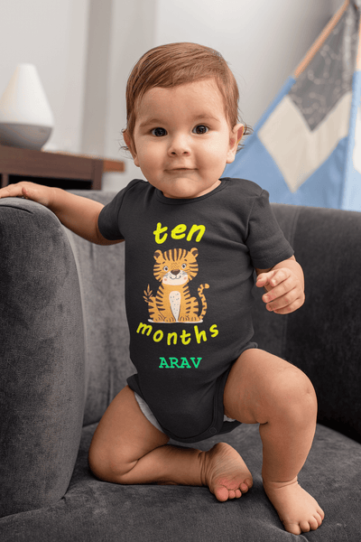 Custom Name Ten Month Rompers for Baby Boy- FunkyTeesClub