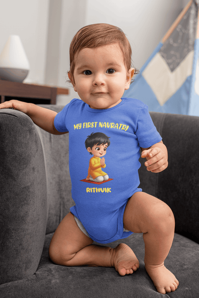 Custom Name My First Navratri Rompers for Baby Boy- FunkyTeesClub