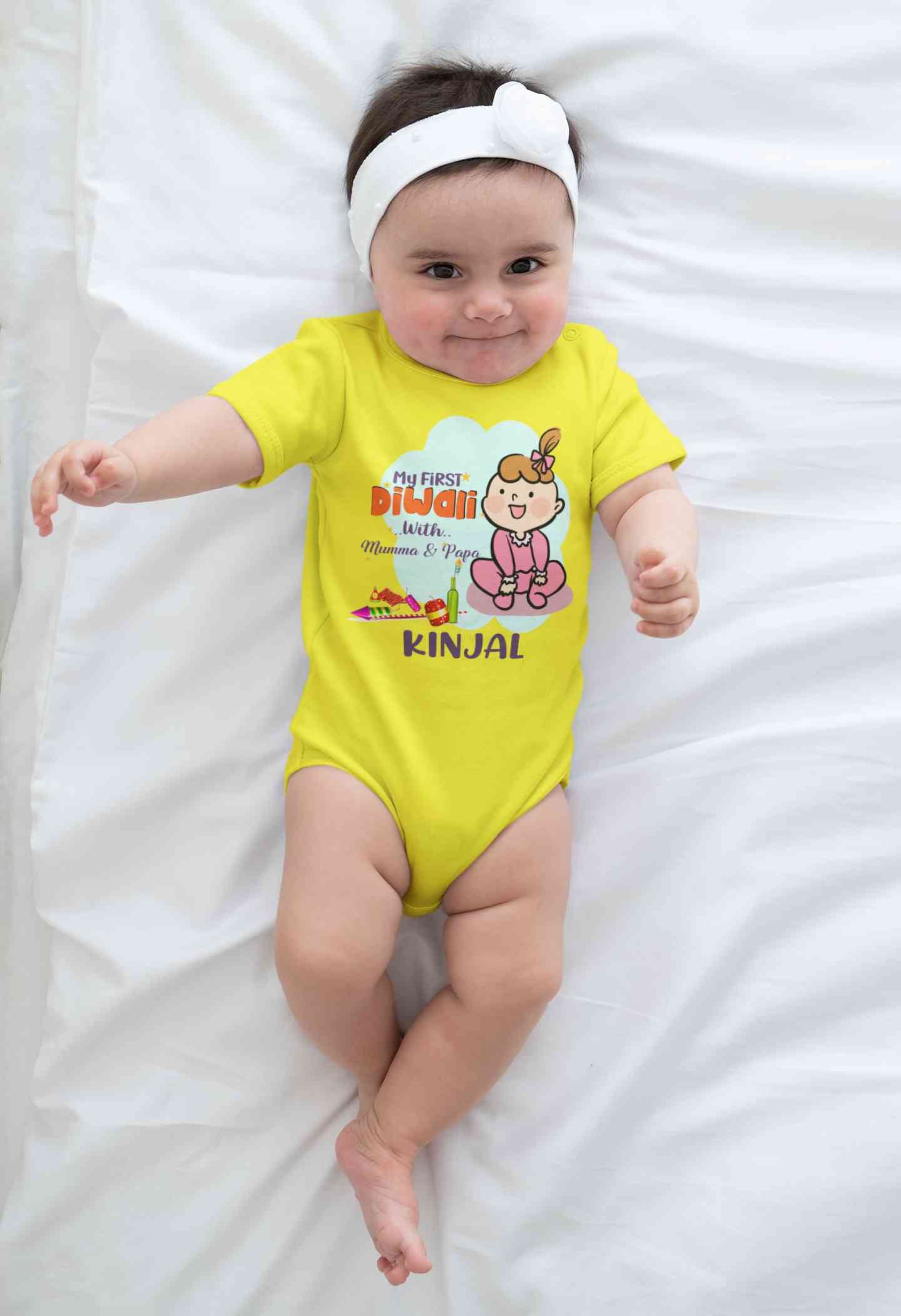 Custom Name My First Diwali With Mumma Papa Rompers for Baby Girl- FunkyTeesClub