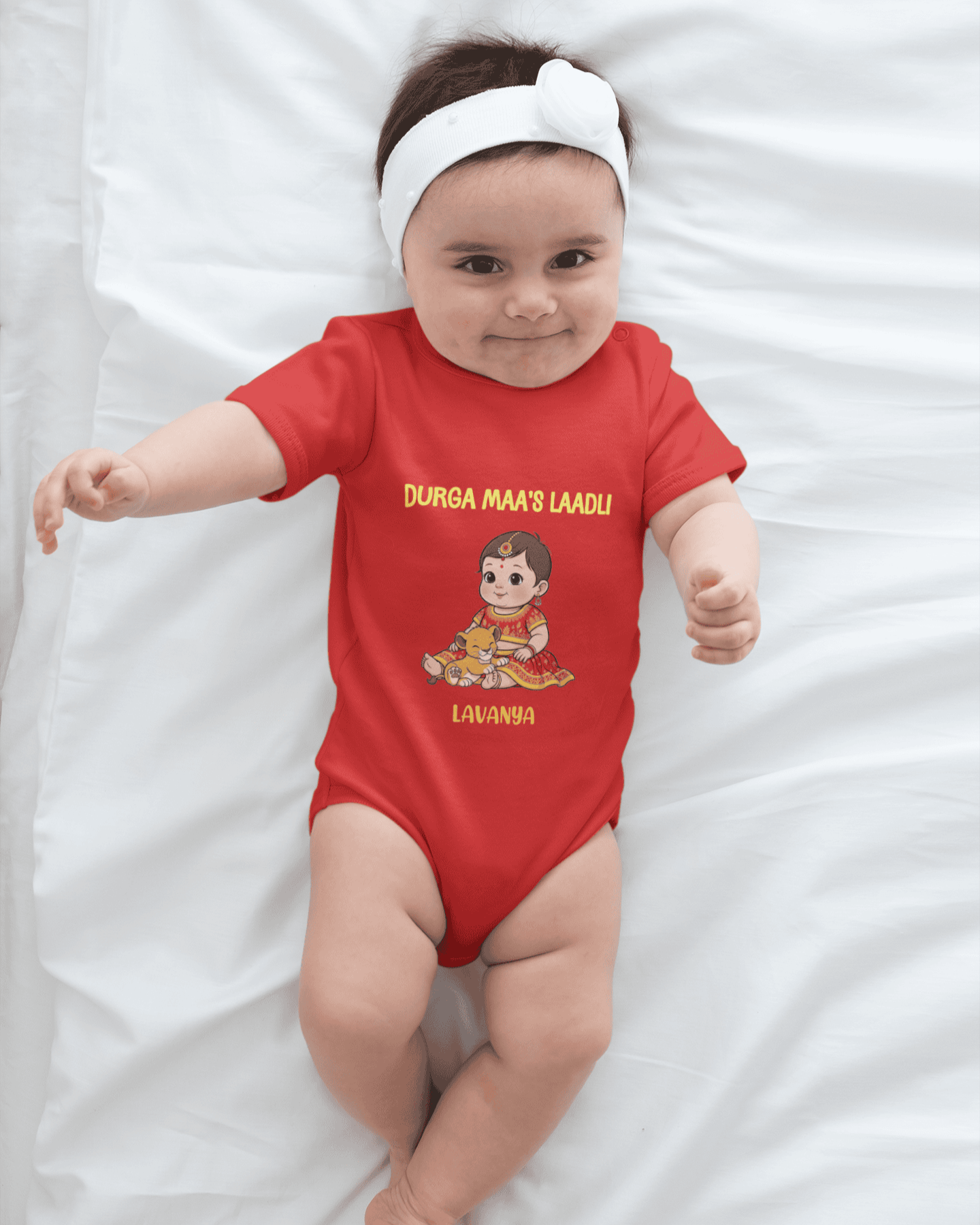 Custom Name Durga Maas Ladli Durga Pooja Rompers for Baby Girl- FunkyTeesClub