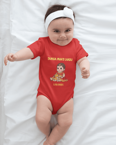 Custom Name Durga Maas Ladli Durga Pooja Rompers for Baby Girl- FunkyTeesClub