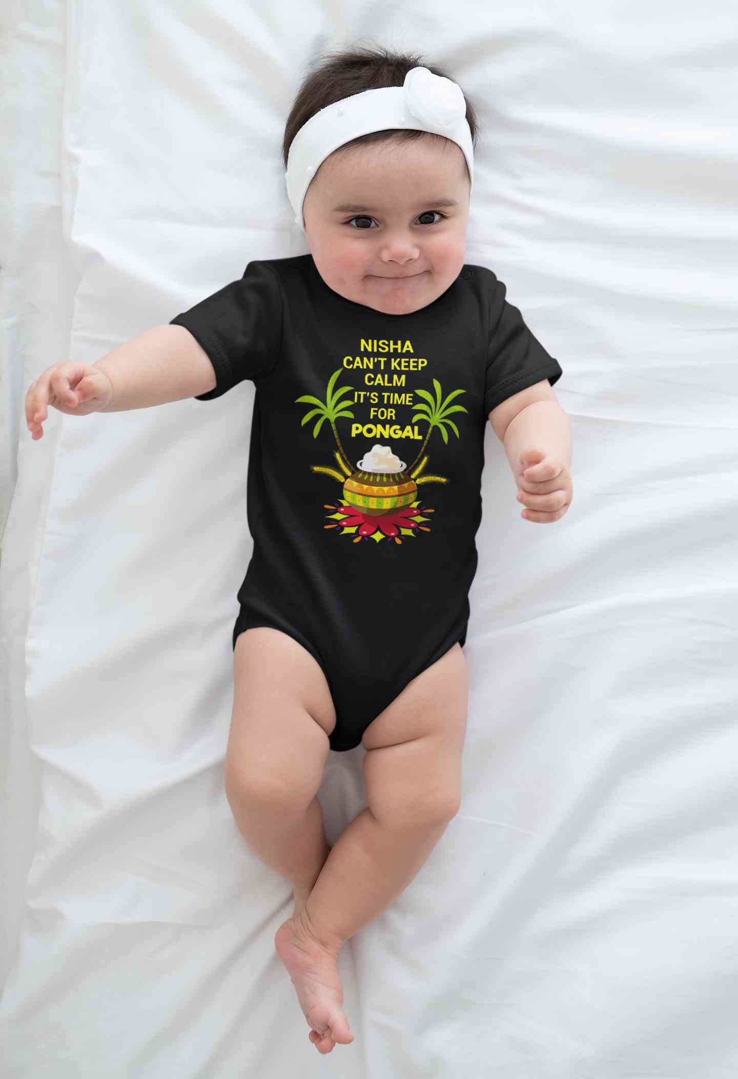 Custom Name Cant Keep Calm Its Time For Pongal Rompers for Baby Girl- FunkyTeesClub