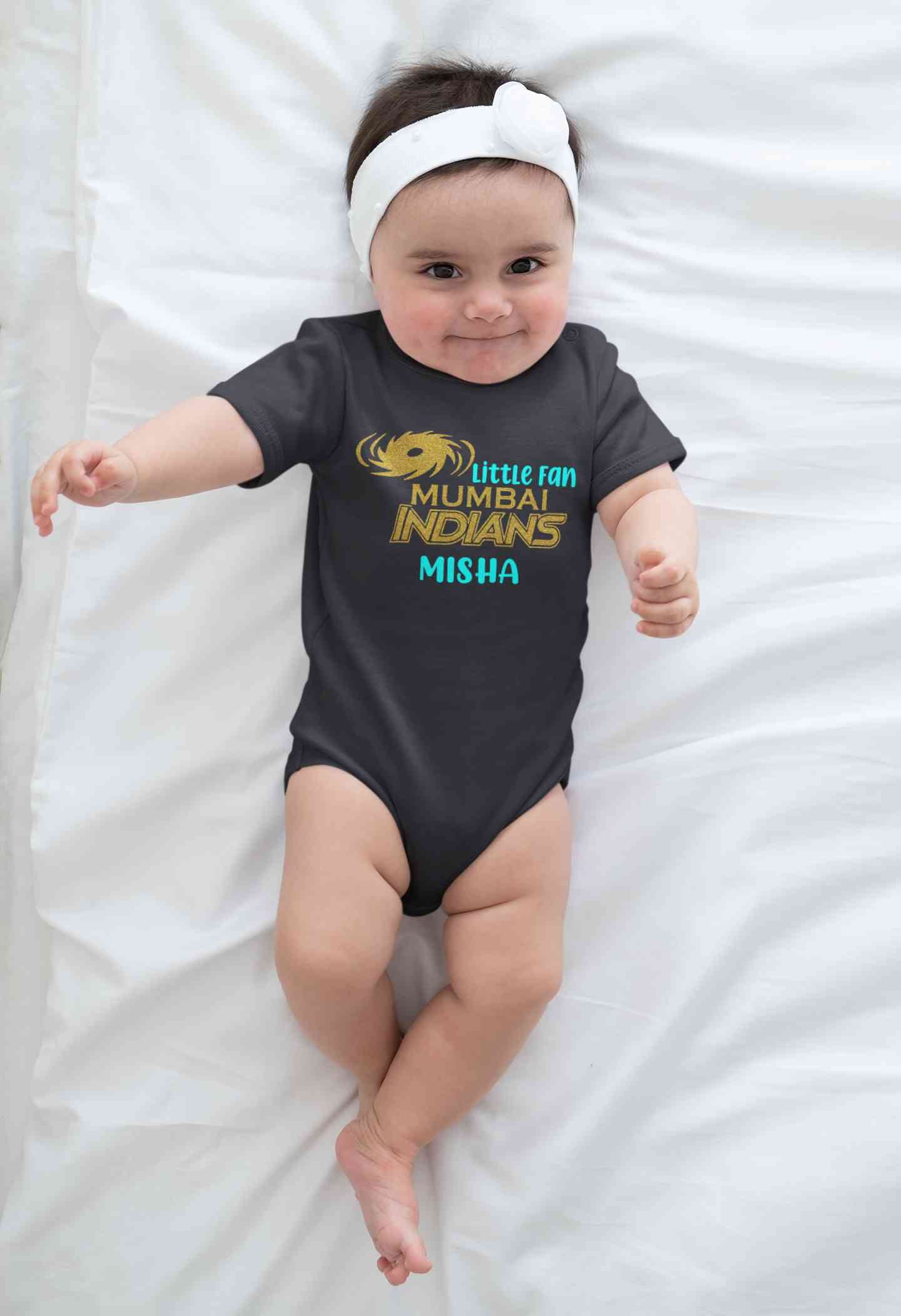 Custom Name IPL MI Mumbai Indians Little Fan Rompers for Baby Girl- FunkyTeesClub