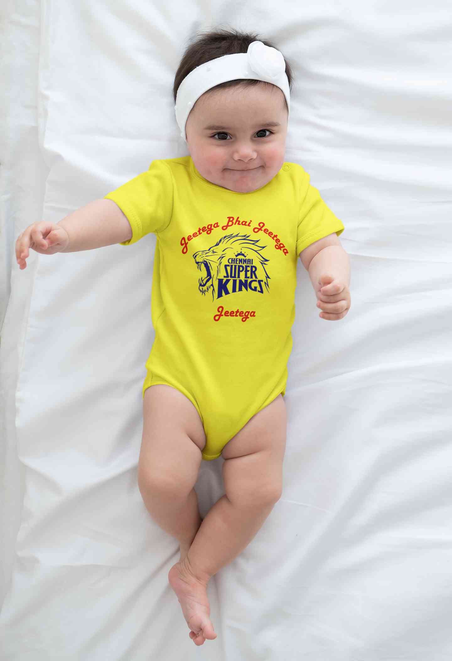 IPL Chennai Super Kings Jeetega Bhai Jeetega CSK Jeetega Rompers for Baby Girl- FunkyTeesClub