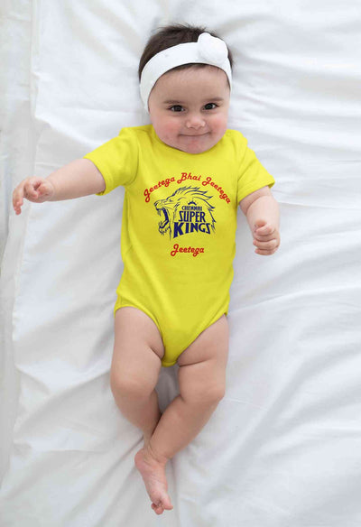 IPL Chennai Super Kings Jeetega Bhai Jeetega CSK Jeetega Rompers for Baby Girl- FunkyTeesClub