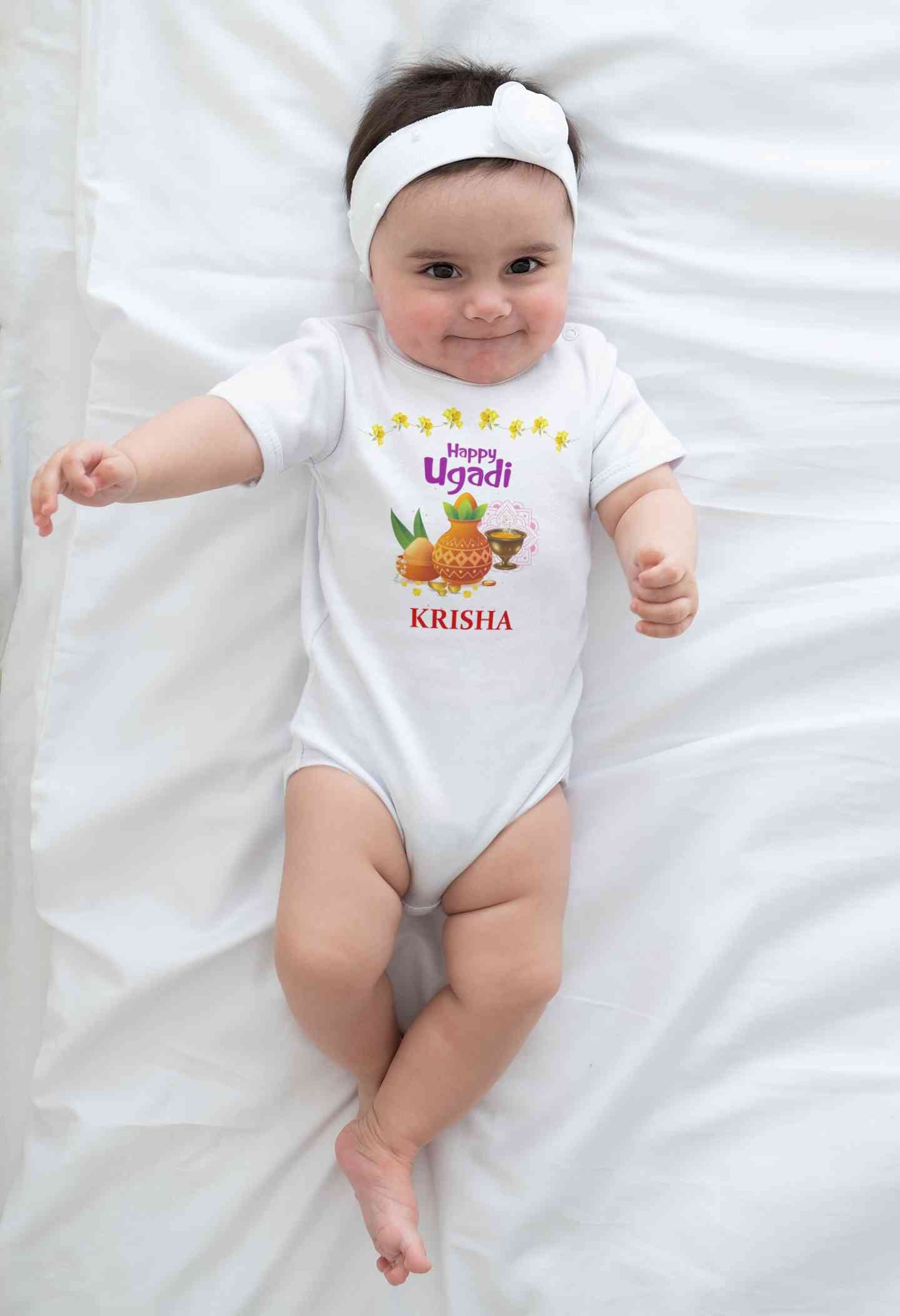 Custom Name Happy Ugadi Rompers for Baby Girl- FunkyTeesClub