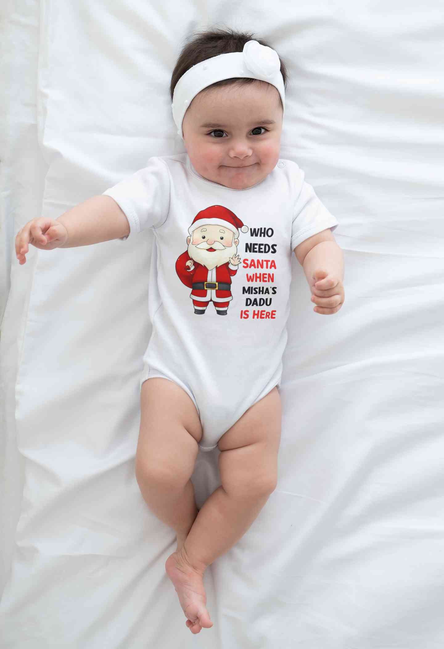 Customized Name Santa Dadu Is Here Christmas Rompers for Baby Girl- FunkyTeesClub