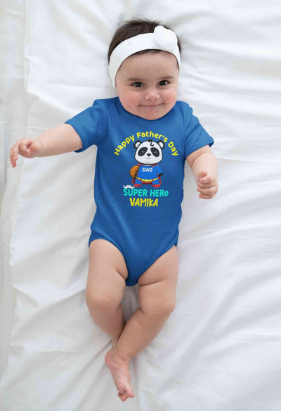 Custom Name Happy Fathers Day Super Hero Rompers for Baby Girl- FunkyTeesClub