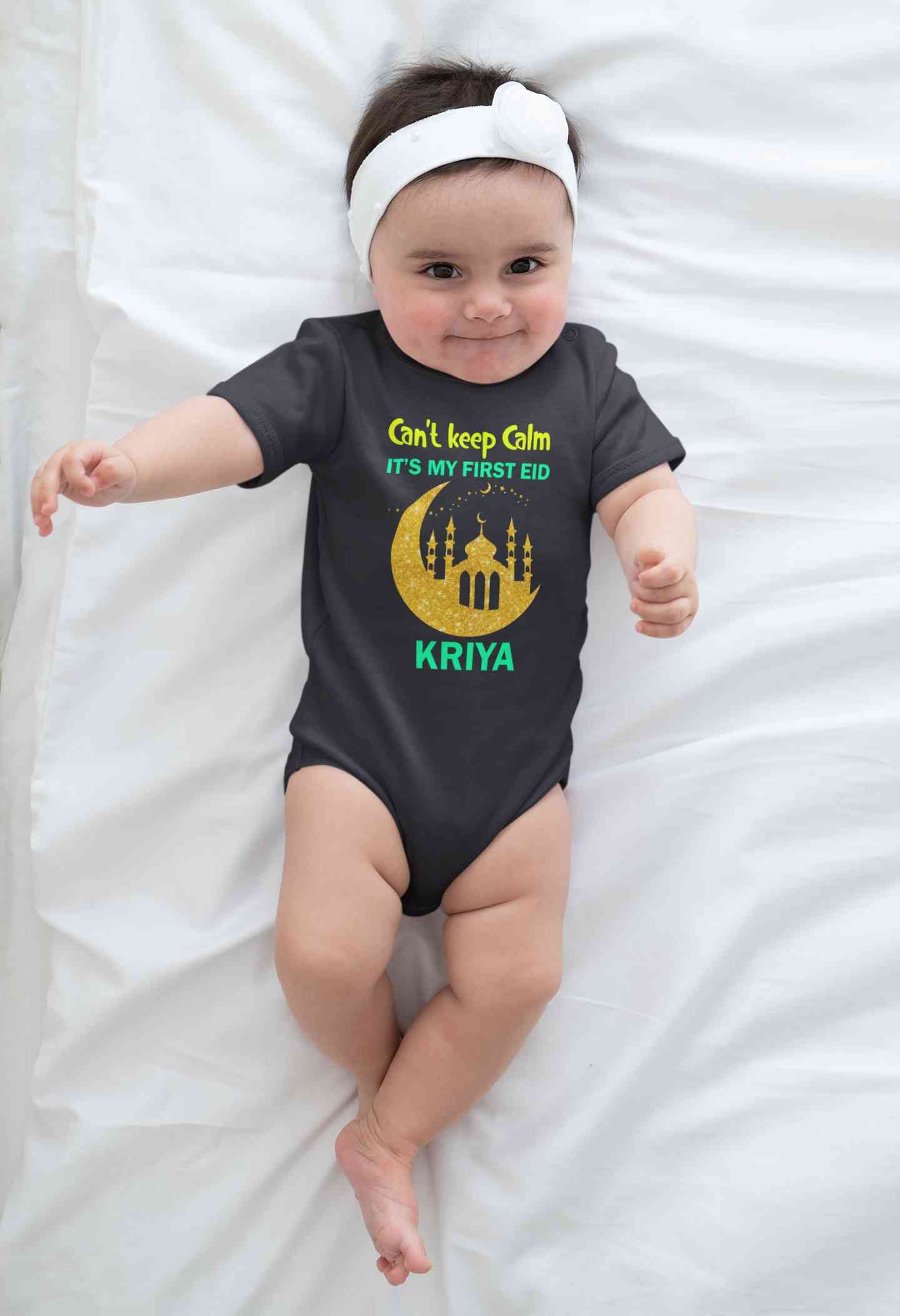 Custom Name Cant Keep Calm My First Eid Rompers for Baby Girl- FunkyTeesClub