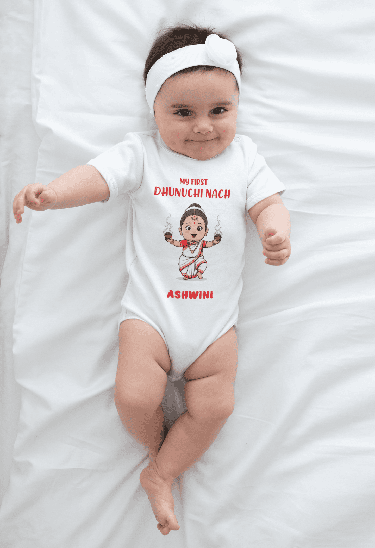 Custom Name My First Dhunuchi Nach Durga Pooja Rompers for Baby Girl- FunkyTeesClub