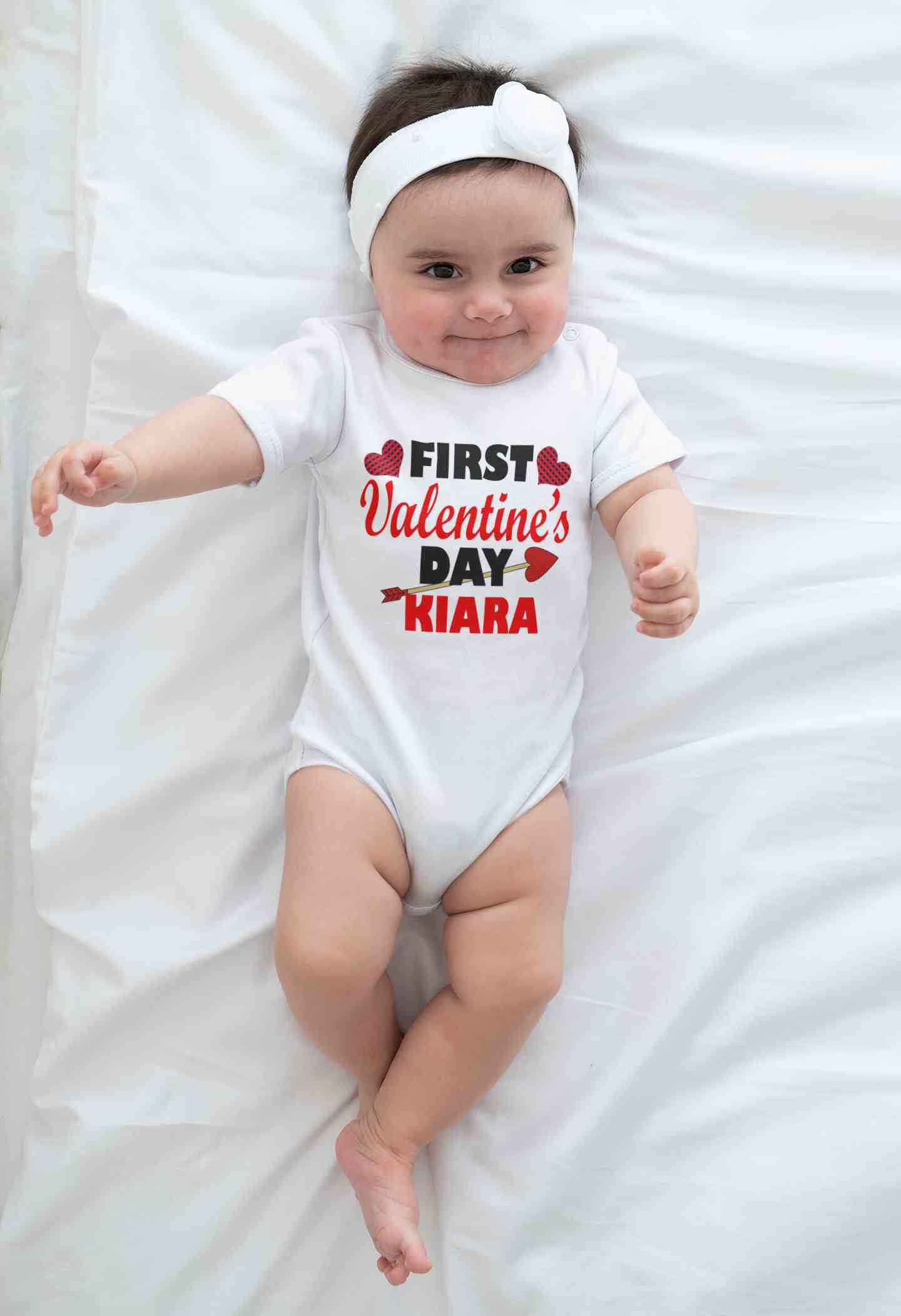 Custom Name First Valentine Rompers for Baby Girl- FunkyTeesClub