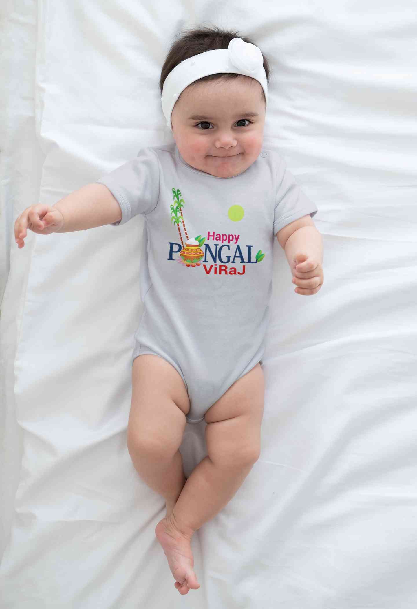 Custom Name Happy Pongal Rompers for Baby Girl- FunkyTeesClub