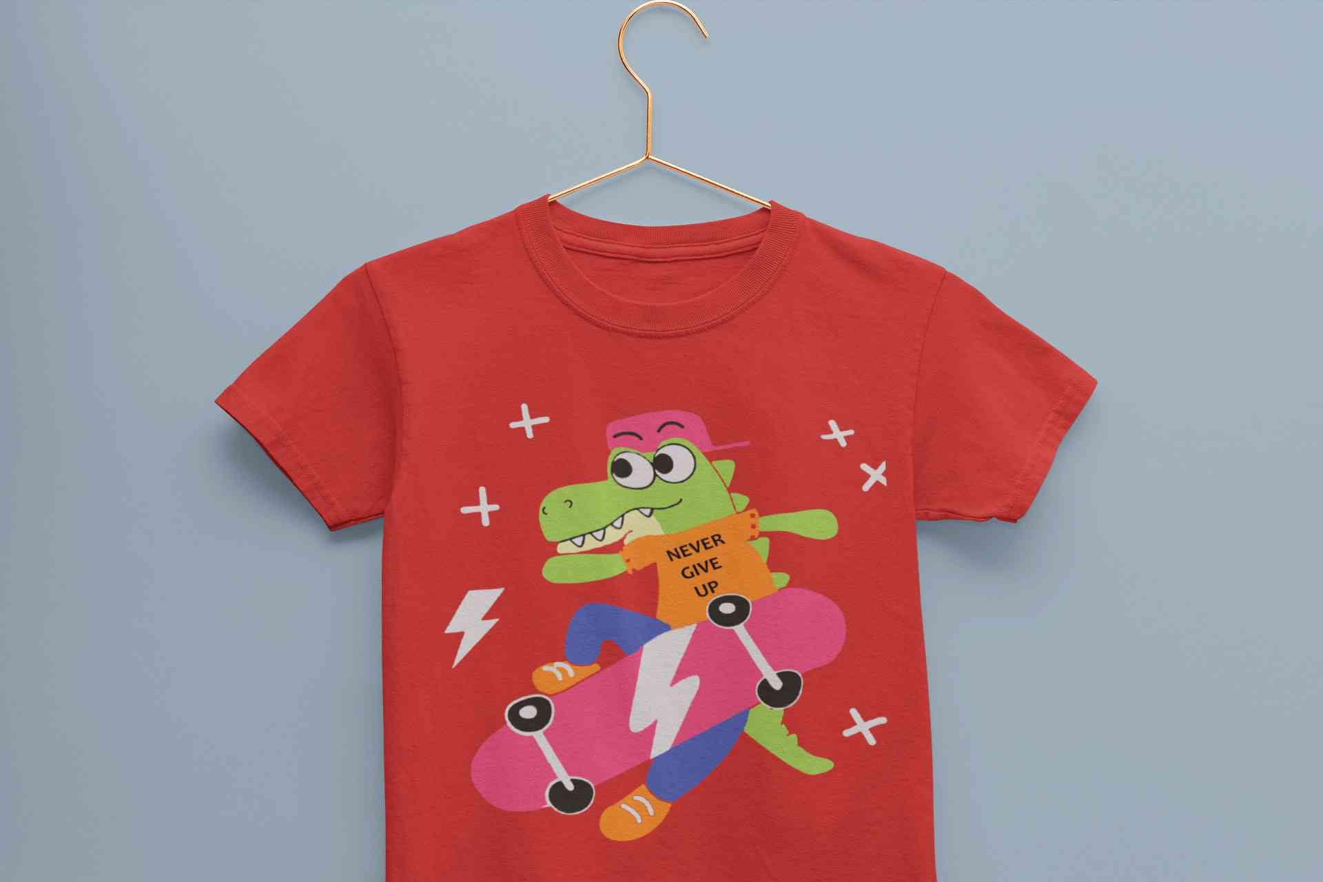 Skateboard Crocodile Cartoon Half Sleeves T-Shirt for Boy-FunkyTeesClub