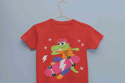 Skateboard Crocodile Cartoon Half Sleeves T-Shirt for Boy-FunkyTeesClub