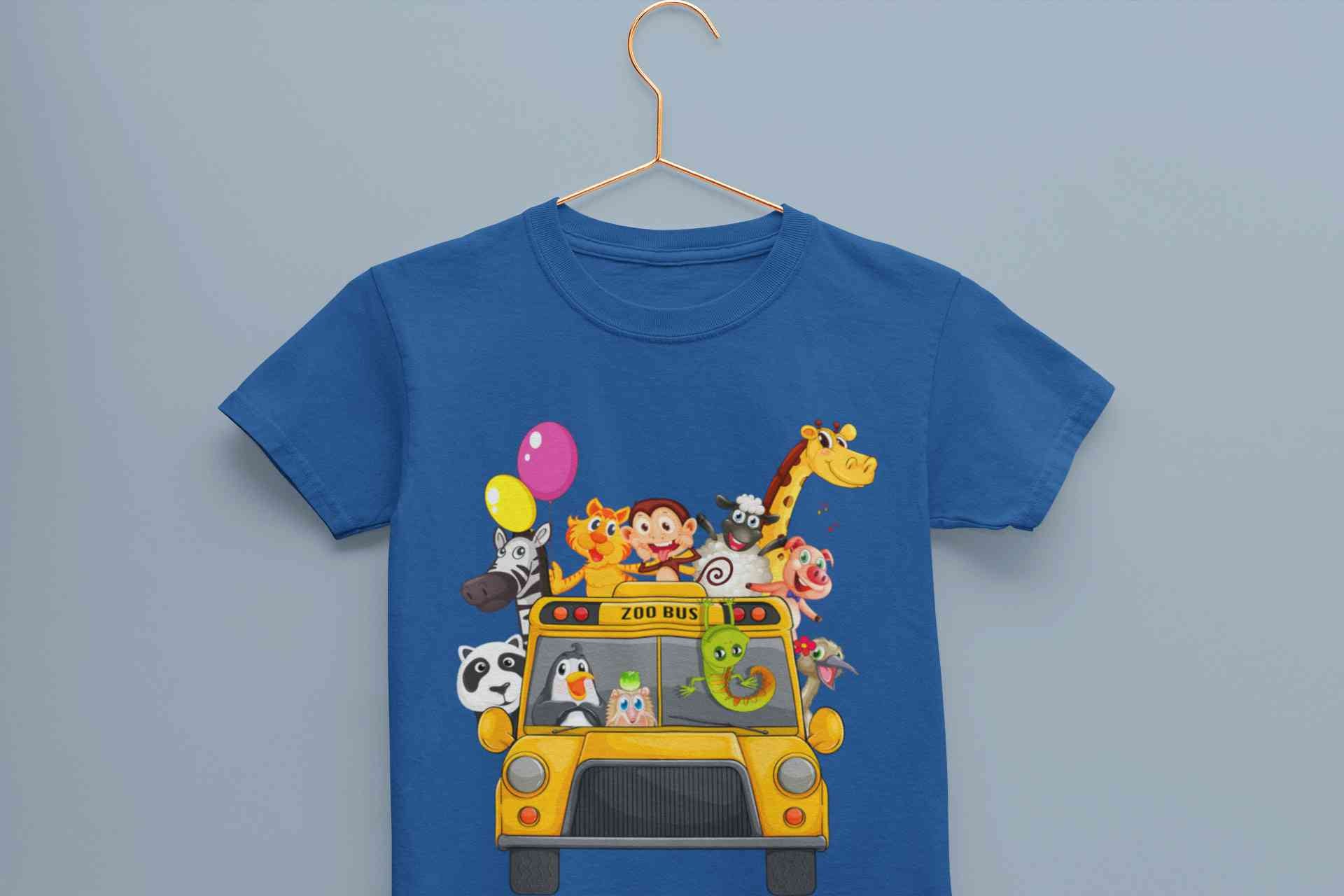 Zoo Bus Cartoon Half Sleeves T-Shirt for Boy-FunkyTeesClub