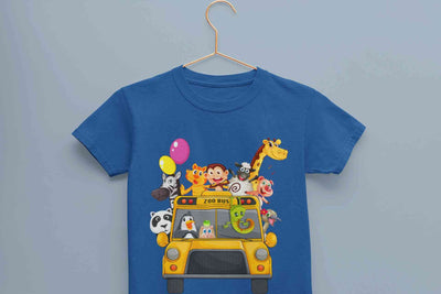 Zoo Bus Cartoon Half Sleeves T-Shirt for Boy-FunkyTeesClub