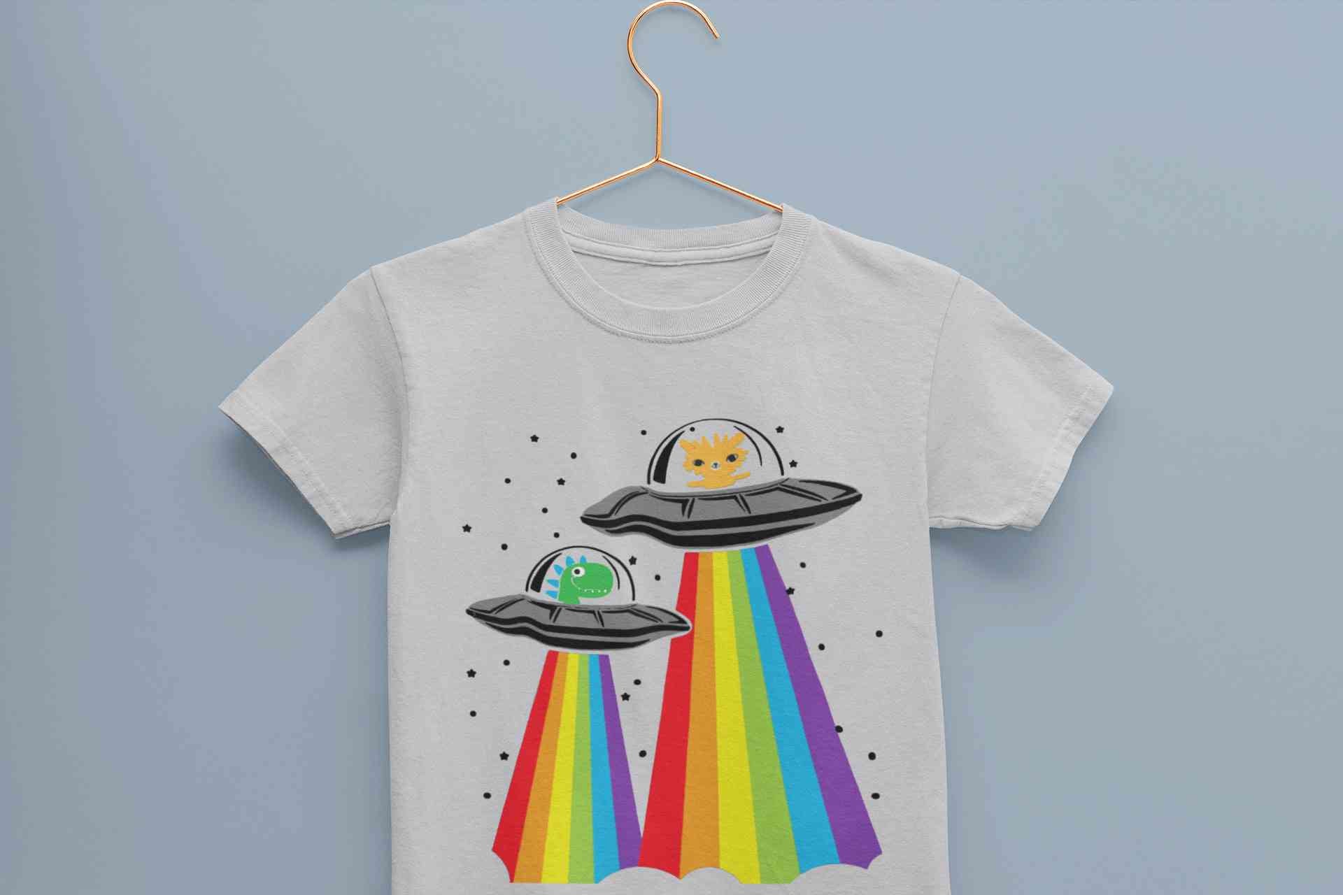 Rainbow Spaceship Cartoon Half Sleeves T-Shirt for Boy-FunkyTeesClub