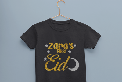 1st Eid Custom Name Half Sleeves T-Shirt For Girls -FunkyTeesClub
