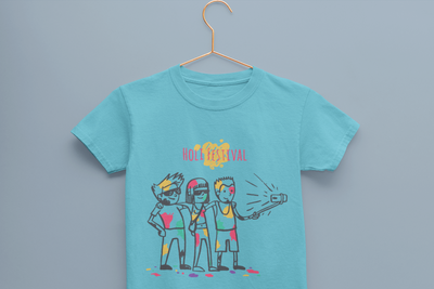 Friends Selfie Holi Half Sleeves T-Shirt for Boy-FunkyTeesClub