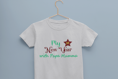 First New Year With Mamma Papa Half Sleeves T-Shirt for Boy-FunkyTeesClub