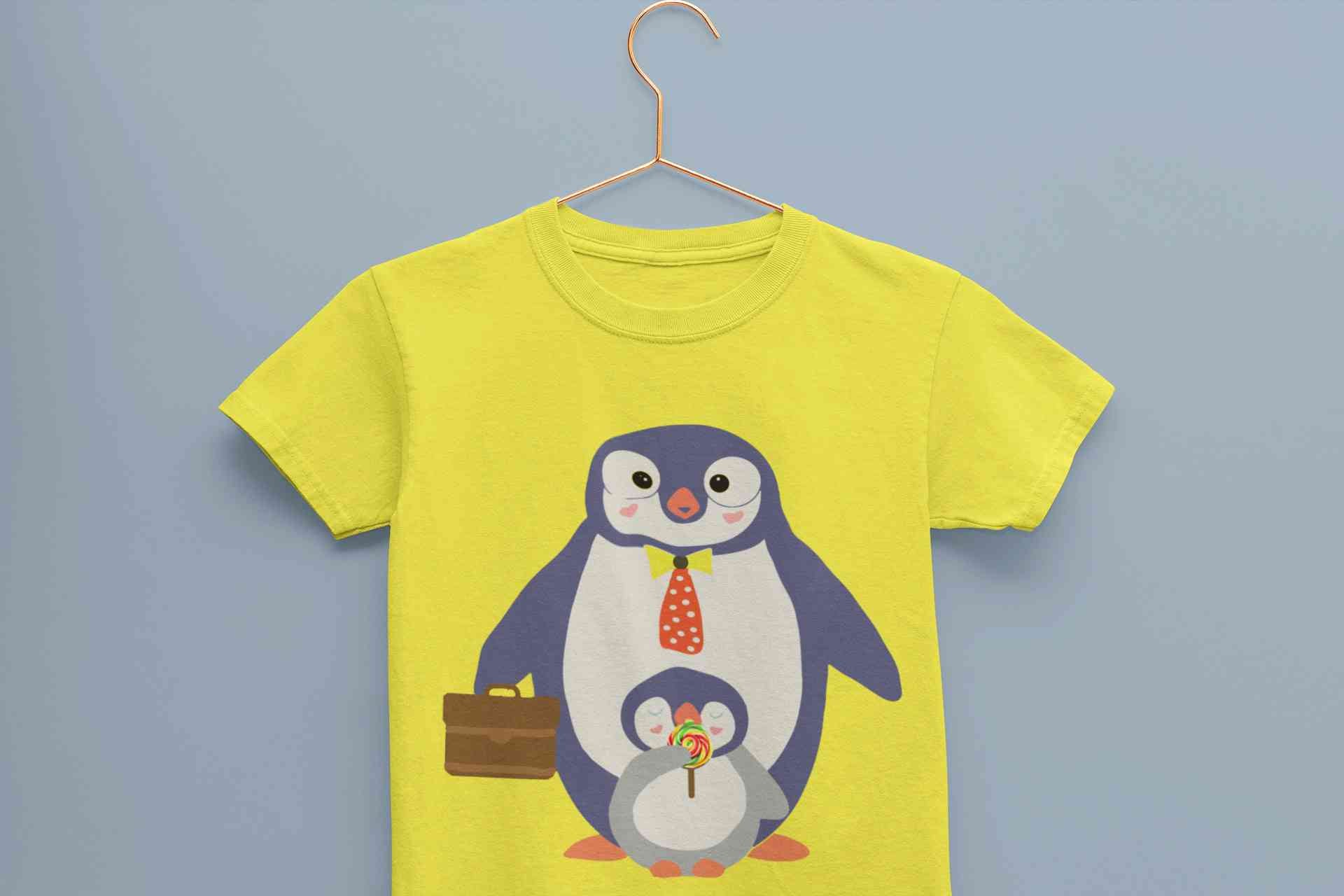 Papa And Baby Penguin Cartoon Half Sleeves T-Shirt for Boy-FunkyTeesClub
