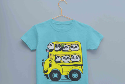 Panda Yellow Bus Cartoon Half Sleeves T-Shirt for Boy-FunkyTeesClub